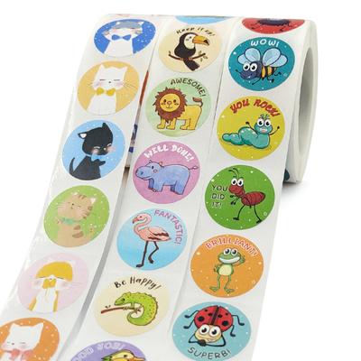 1 Roll Decorative Self-Adhesive Great Safe Children Cute Animals Incentives Stickers Teacher Sticker