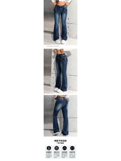 Teen Girls' Fashion 3D Bow Flare Jeans
