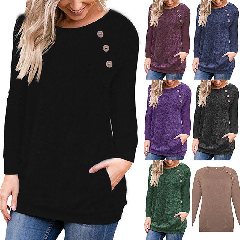 Elegant Women's Casual Long Sleeve Pullover Sweater With Chic Button Details And O-neck