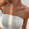 3pcs Vintage Cross Pendant Y-Necklace Set for Women Bohemian Colorful Crystal Zircon Multi-Layer Necklaces Daily Dating Jewelry