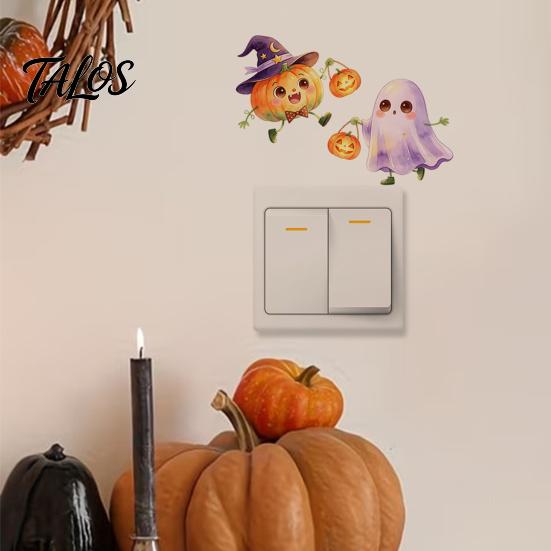Ghost Light Switch Decals Halloween Pumpkin Sticker, Cartoon Self-Adhesive Removable Holiday Sticker Wall Decoration Decal for Living Room Bedroom
