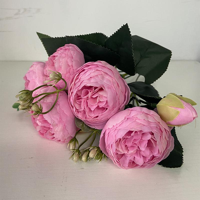30cm Peony Artificial Silk Flowers Rose Pink Bouquet 5 Big Head 4 Bud Cheap Fake Flowers for Party Home Wedding DIY Decor indoor