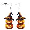 Cute Halloween Costume Jewelry 1 Pair Pumpkin Earrings for Women, 2 Stacking Lightweight Hypoallergenic Ear Hooks Drop Dangle with Witch Hat, Acrylic