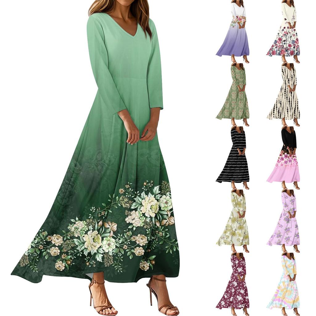 Dresses For Womens Vintage Tunic Waisted Midi Dress Summer Casual 3/4 Sleeve Dress