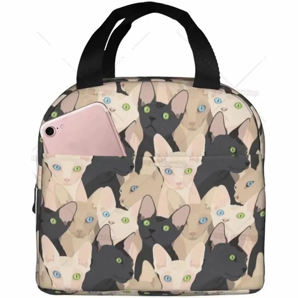 Pink Summer Fruits Watermelon Pineapple Cat Insulated Lunch Bag for Girls Reusable Lunch Tote Portable Lunch Box Cooler Bag