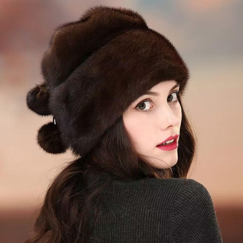 New Mink Hat Women's Winter Imitation Fur Fashion Earmuffs Hat Warm Middle-aged and Elderly Yurt Beret