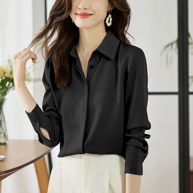 Damen Blusen Hemden 2025 Frühling Langarm Damen Bluse Hemd Büro Dame Umlegekragen Weiß Schwarz Bluse Hemd Damen Oberteile J913