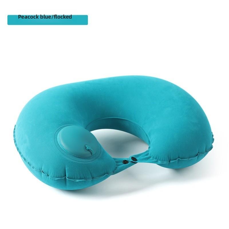 Press-type Inflatable U-shaped Pillow - Portable U-shaped Aircraft Neck Support Pillow - Travel Must-have - Sleeping Cervical Pillow синий