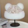 Retro leopard print plush bucket hat Mongolian hat women's autumn and winter new ears thickened warm ear protection imitation water