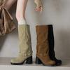Women's High-heeled Boots Autumn and Winter New Sexy Temperament Thick Heel Square Head Large Size Medium Boots