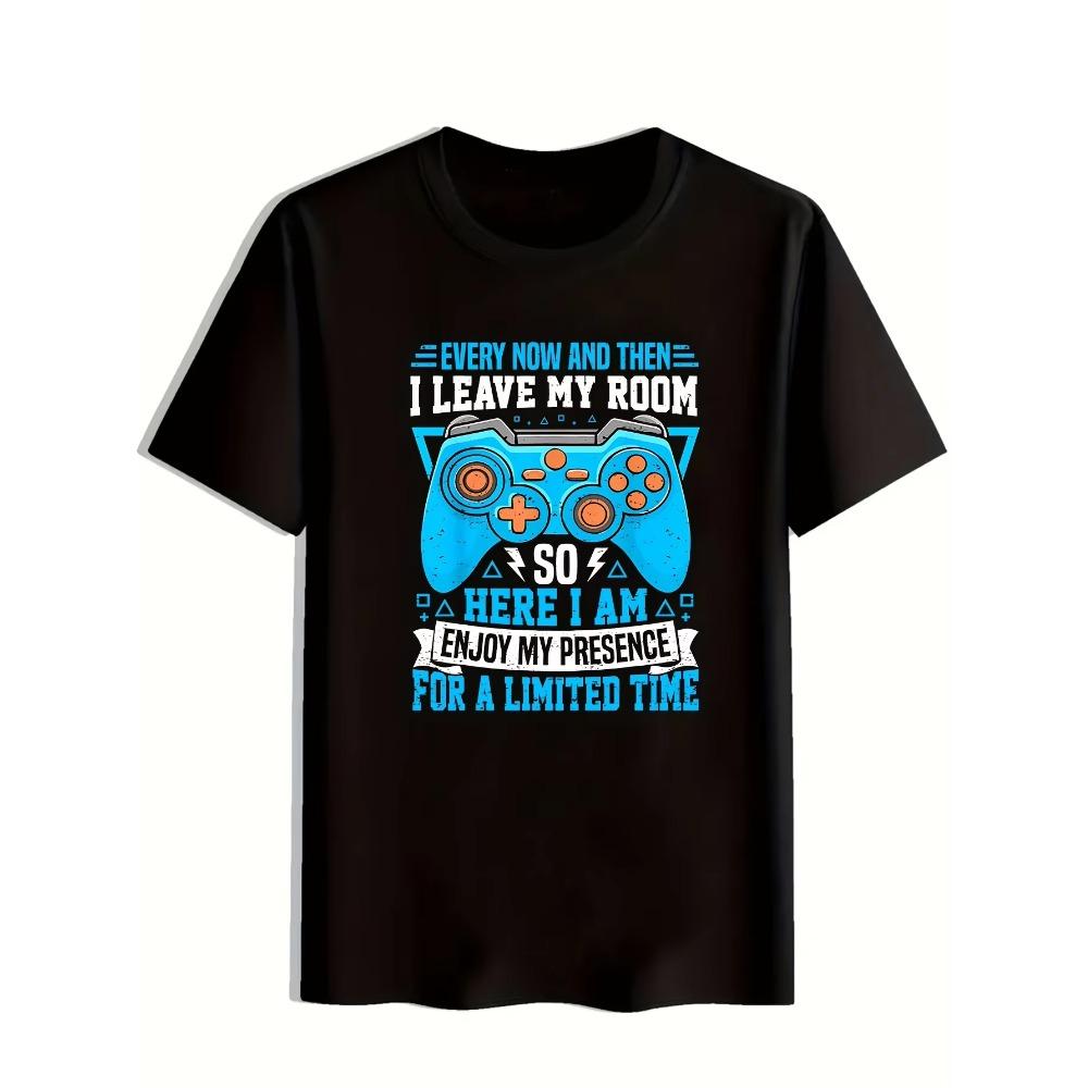Spring & Summer  Blend Casual Gamer T-Shirt - "Enjoy My Presence for a Limited Time" Graphic, Short Sleeve, Crew Neck