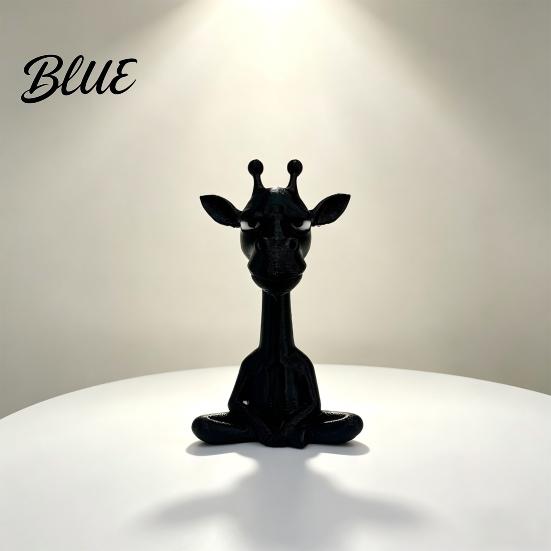 Yoga Giraffe Sculpture 3D Printing Ornament, Meditating Pose Statue, Matte Cross-legged Model Black Cool Texture Decorative for Home Desktop