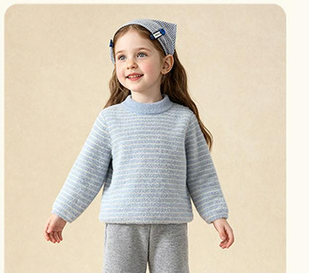 Tongbei 2025 Winter Girls' Striped Semi-High Neck Sweater: Soft, Warm, Versatile