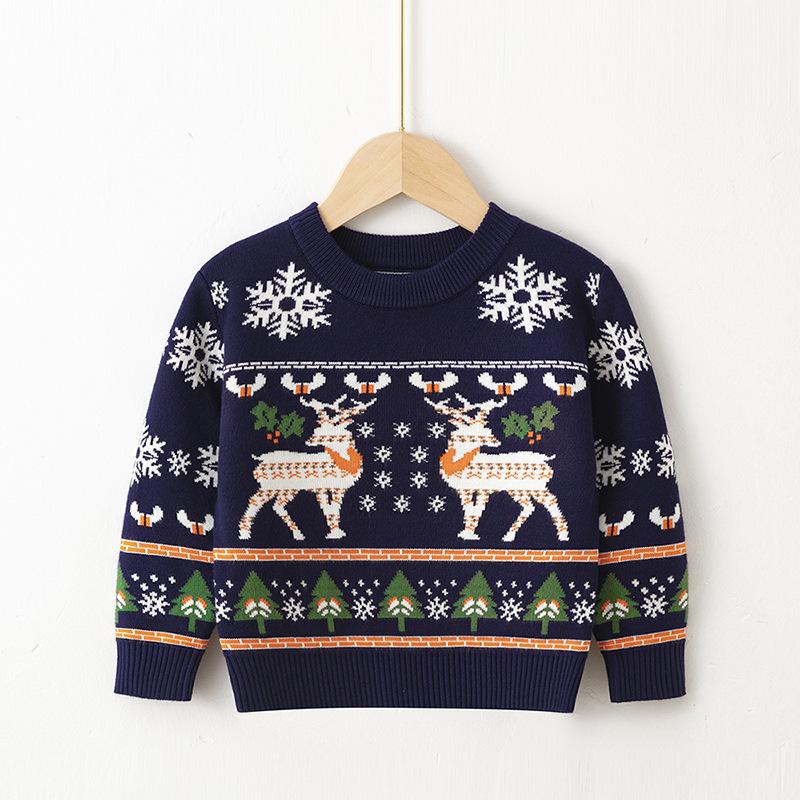 Christmas Sweatshirts Winter Boy Girl Print Knit Sweater Pullover Cotton Clothes Autumn Kids Slouchy Soft Clothing Knitwear