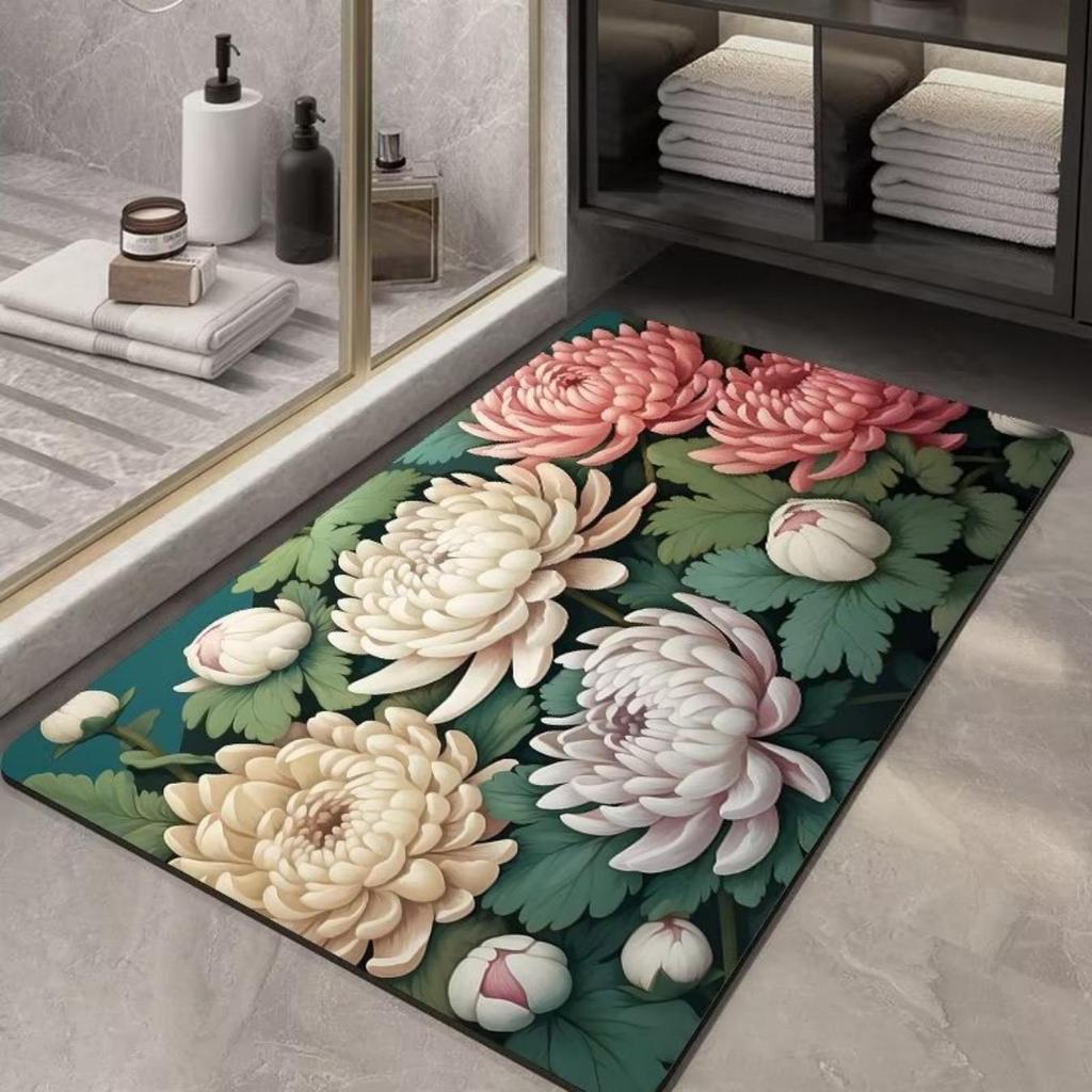 Diatom Printing Bathroom Thickening Mat Bath Non-slip Carpets In Wash Basin Bathtub Side Floor Rug Shower Room Doormat Memory Foam 3D Pad