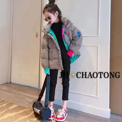 Girls' Houndstooth Cotton-Padded Coat Winter Coat Children's Thickening Cotton Coat