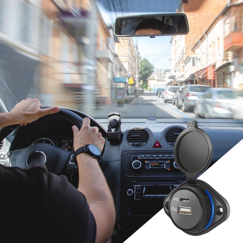 12-24V Car Charger Socket PD Fast Chargers Multi USB Charger Power Socket Adapter Charging Panel Mount For Car Motorcycle RV