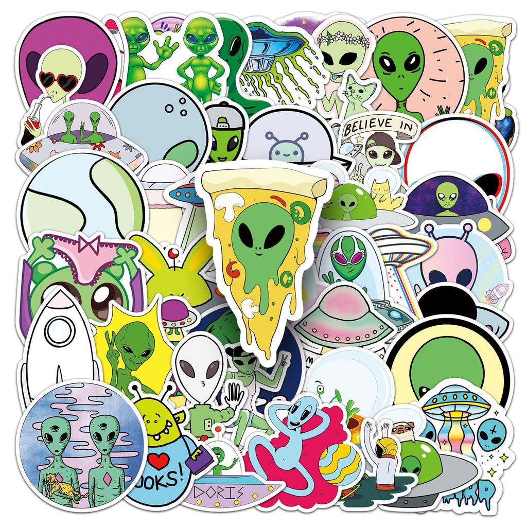 10 30 50PCS Outer Space Sticker UFO Alien Astronaut Rocket Cartoon Stickers Gifts Toys Children DIY Skateboard Laptop Phone F5