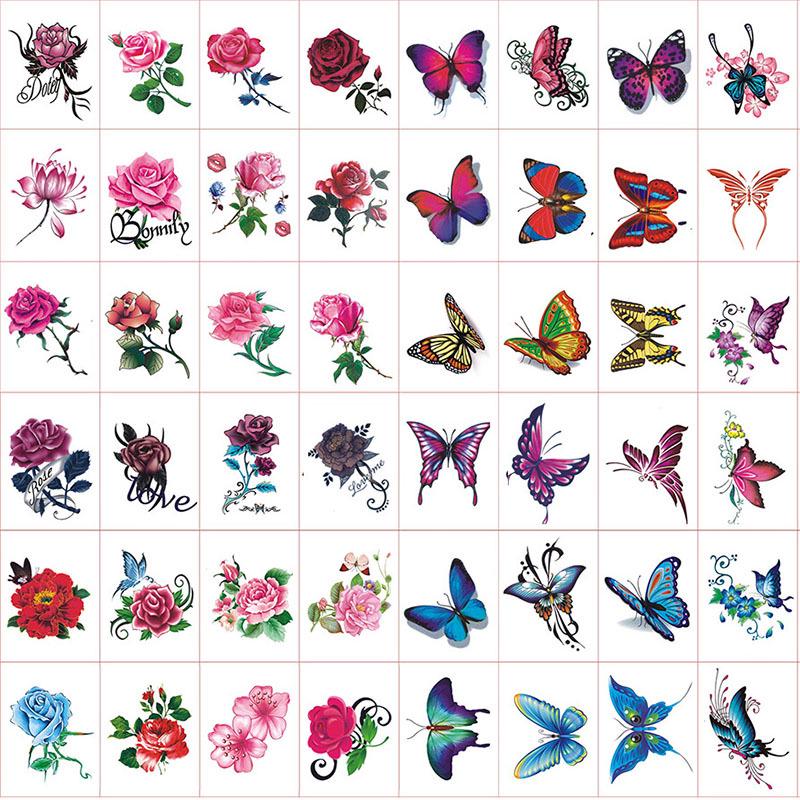 50 Vattentäta Temporära Tatueringar - Ros- & Fjärilsmönster för Kvinnor, Långvariga, Enskilda Små Fräscha Tatueringar
