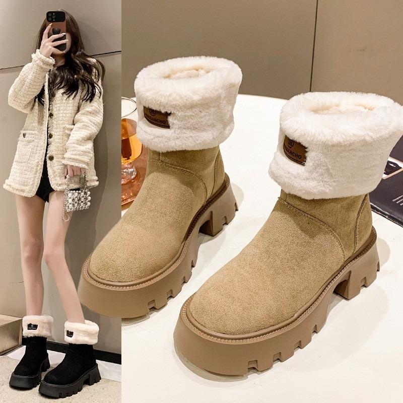 Women's Shoes Fashionable Retro Platform Snow Boots Women's Velvet Thickened Martin Boots Cotton Shoes Medium Tube Winter