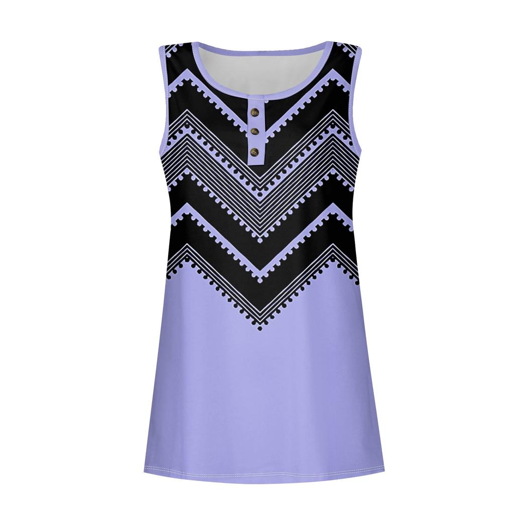 Femei Vară Fără mâneci Casual Imprimat O Gât Tricou Top Bluză