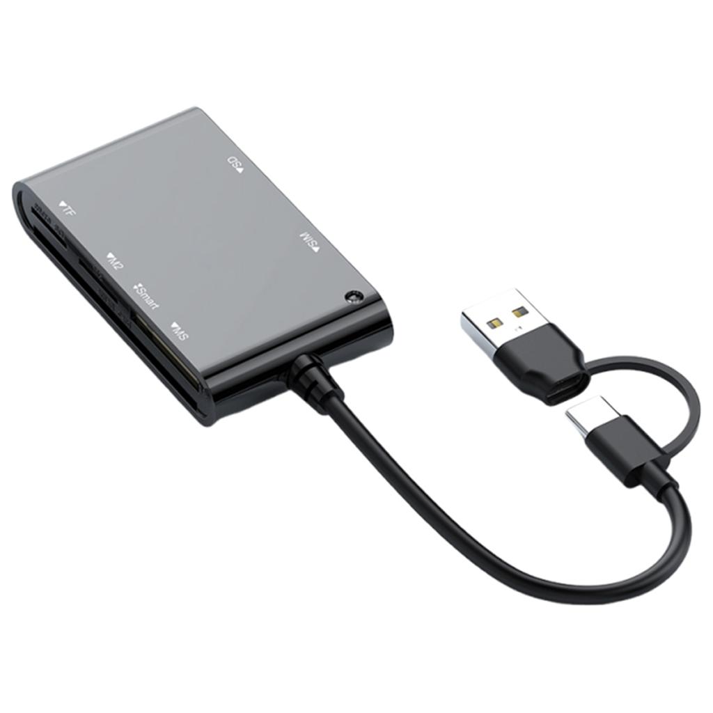 6-in-1 Multi Memory Card Reader for Windows Mac Smart/MS/M2/TF/SIM/SD Card Reader No Application Required Plug and Play