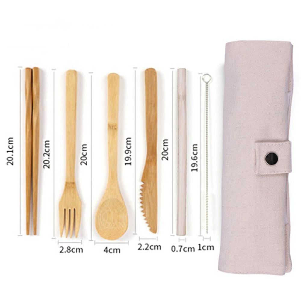 Eco-Friendly Bamboo Travel Tableware Portable Bamboo Cutlery Set with Knife Fork Spoon Chopsticks (BPA Free, FDA Certified)