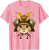 Samurai Cat Warrior Japanese Ronin Graphic Tee Breathable Casual Cotton T-Shirt for Men