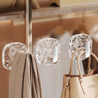 4 Pcs Transparent Acrylic Wall Hook Wall Mounted Self Adhesive Bathroom Hooks Punch-Free Waterproof Towel Rack Coat Hanger