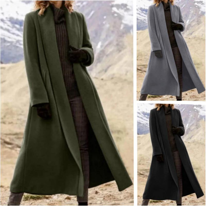 Elegant European & American Women's Oversized Wool Coat - Long, Casual, Over-the-Knee Outerwear.