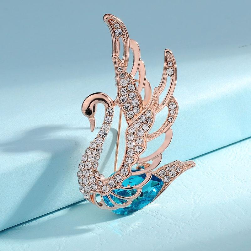 3 Colors Choose Rhinestone Crystal Swan Brooches for Women Elegant Animal Pins Fashion Jewelry