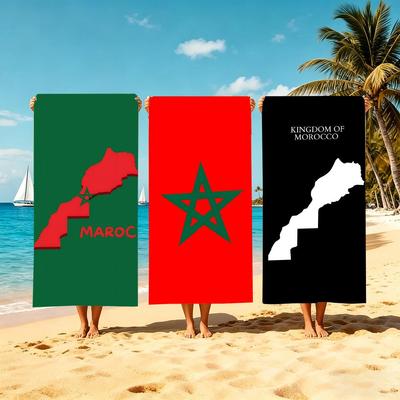 M-Moroccomapflag-S Towel Microfiber Beach Towel, Quick-Dry, Sand-Free, Ultra-Fine Fiber, Super Soft.