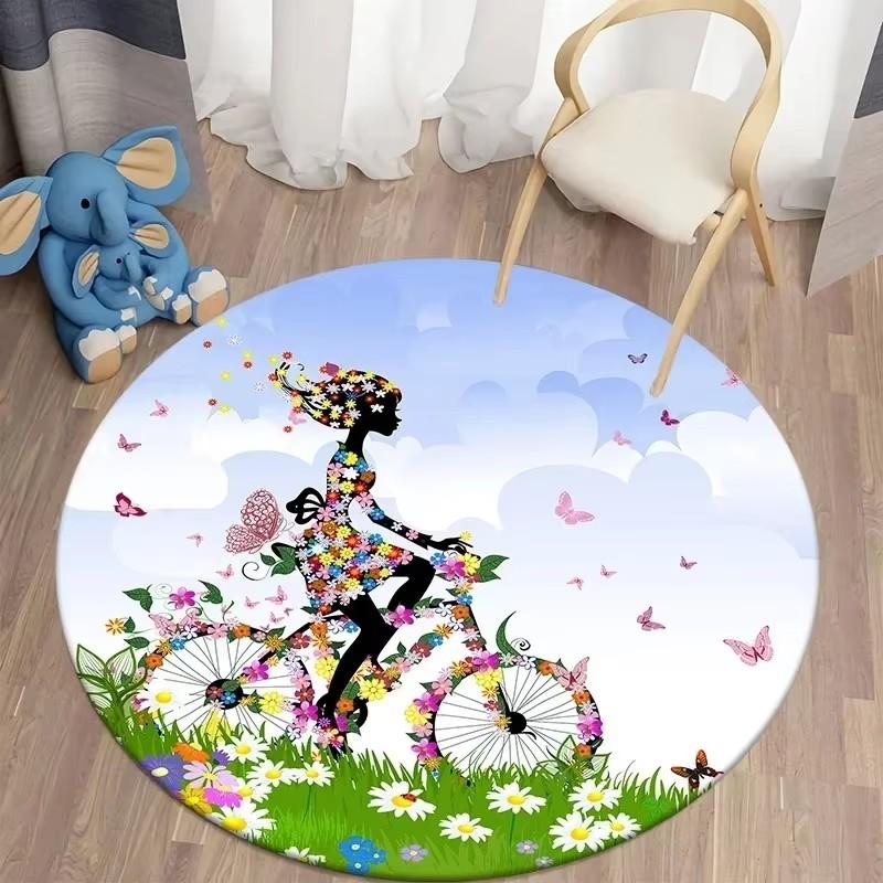 Butterfly Flower Fairy Girl Round Carpet Living Room Rugs Soft Doormat for Children's Room Playroom Decor Kitchen Bath Floor Mat