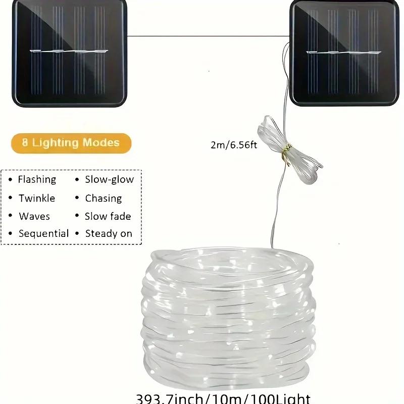 12m/7m Solar Rope Light Outdoor Garden LED Tube Fairy Light Strings 8 Modes Wedding Swimming Pool Roof Garland Party Decorations