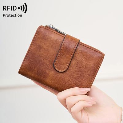 Fashion Women Short Wallet RFID Anti-theft Brush Women's Wallet With Multiple Card Slots Simple Three Fold Card Holder Coin Purse High Quality