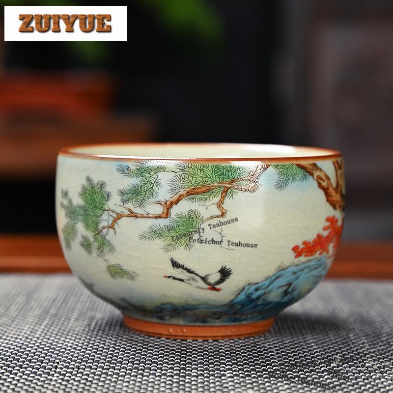 150ml Ru Kiln Cracked Glaze Teacup Aesthetic Tea Bowl Tea Pair Tea-tasting Personal Cup Jianzhan Master Cups Cha Supplies Craft