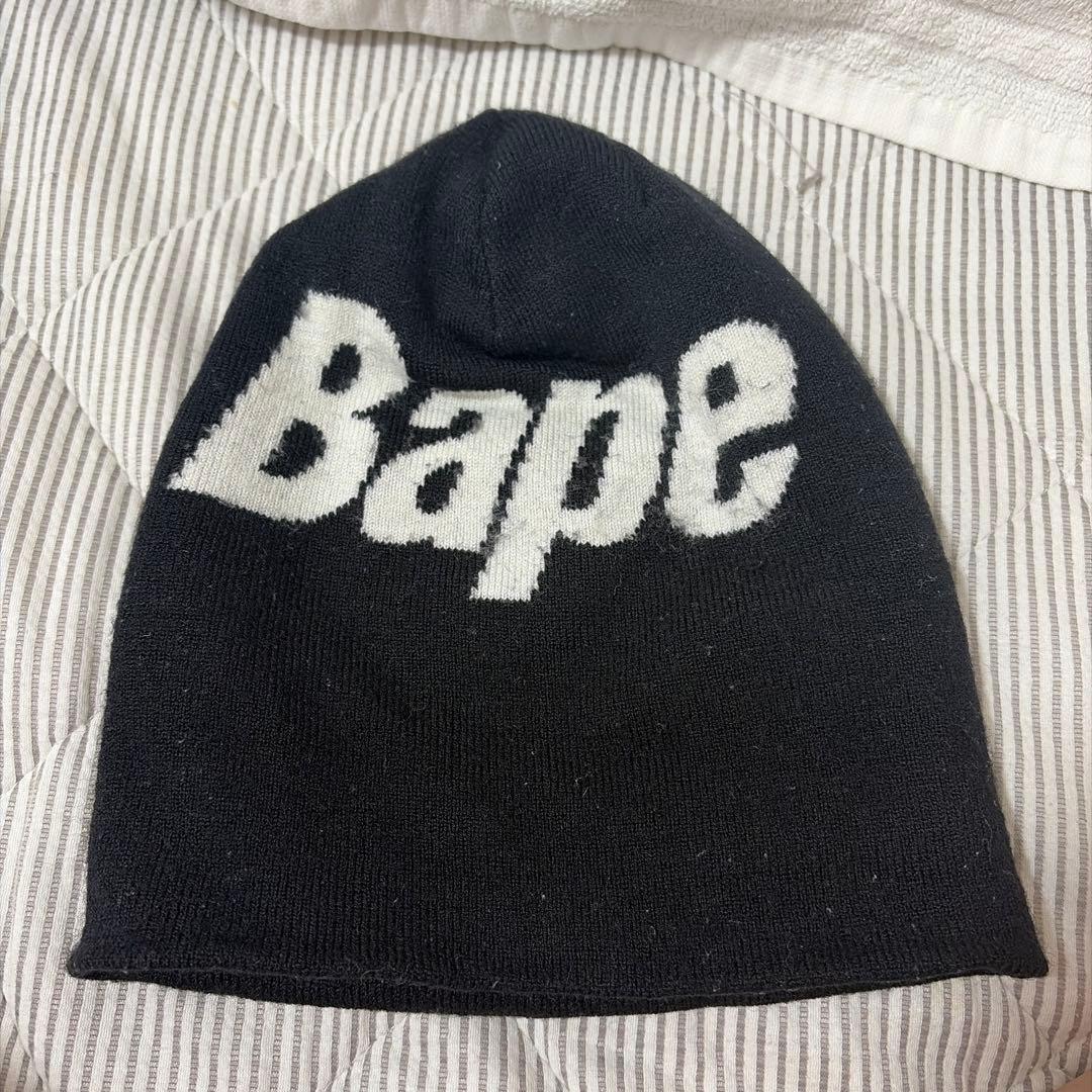 Used A BATHING APE Bape Logo Knit Hat Beanie Black