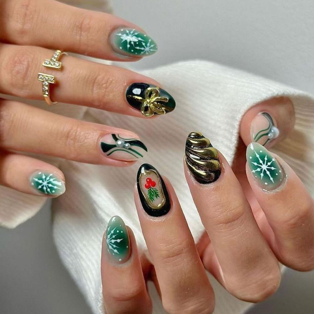Festive Press On Nail SelfAdhesive Gel Stickers Christmas Patterns Nail Art Tools With Emery Board