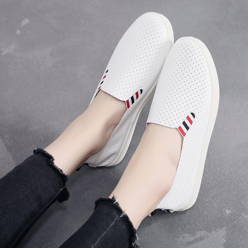 2025 autumn student shoes women's breathable mesh white shoes one pedal leather wear-resistant low-top lazy shoes