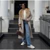 Elegante cappotto lungo con revers in pelliccia da donna con lacci, manica lunga, tascabile, in lana, lungo soprabito 2025, nuovo capospalla da donna di alta moda