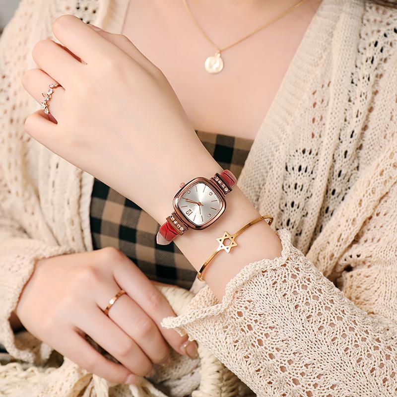 Women Square Brown Quartz Watches Luxury Ladies Leather Strap Simple Wrist Watches for Girls Gift