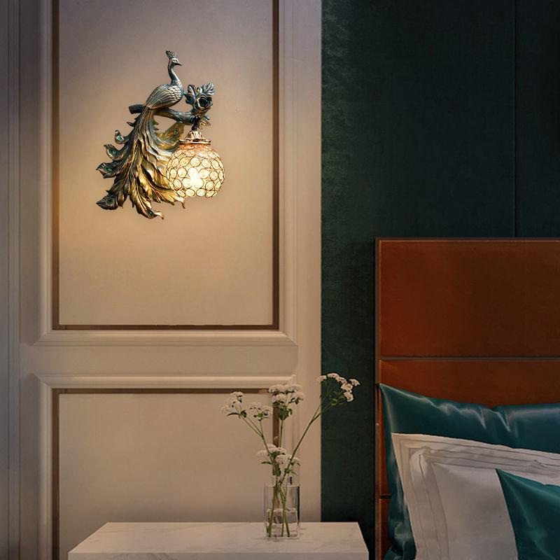 Retro Peacock Wall Lamp Living Room Bedroom Bedhead Background Wall Creative Decoration Wall Lamp