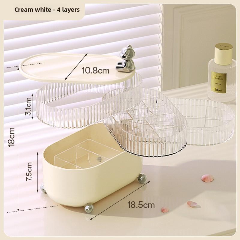 

Desktop Four-layer Rotating Multi-compartment Storage Box for Household Skin Care Products Bear cream white