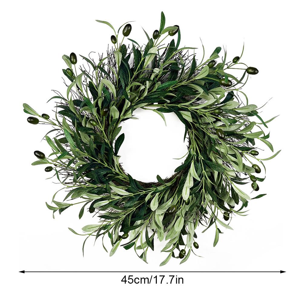 

45 см венок из оливковых ветвей, современный искусственный венок из оливковых ветвей для входной двери, праздничный висячий орнамент, реквизит для украшения дома 45cm зелёный