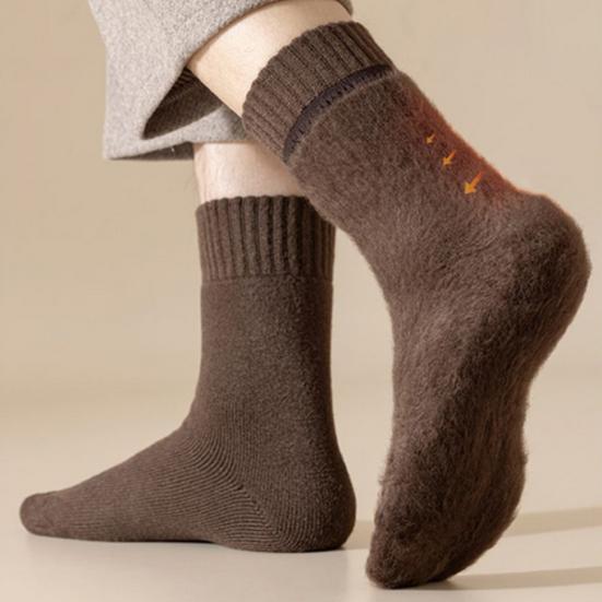 5 Pairs Men's Fleece-Lined Thermal Crew Socks Soft Cozy Winter Floor Socks Thick Warm Mid-Calf Snow Socks