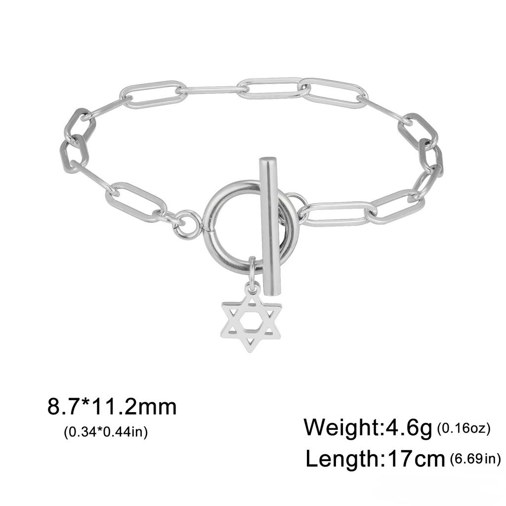 Teamer Je Star of David Toggle Bracelet for Women Men Stainless Steel Paper Clip Chain Gold Color Bracelet Amulet Jewelry