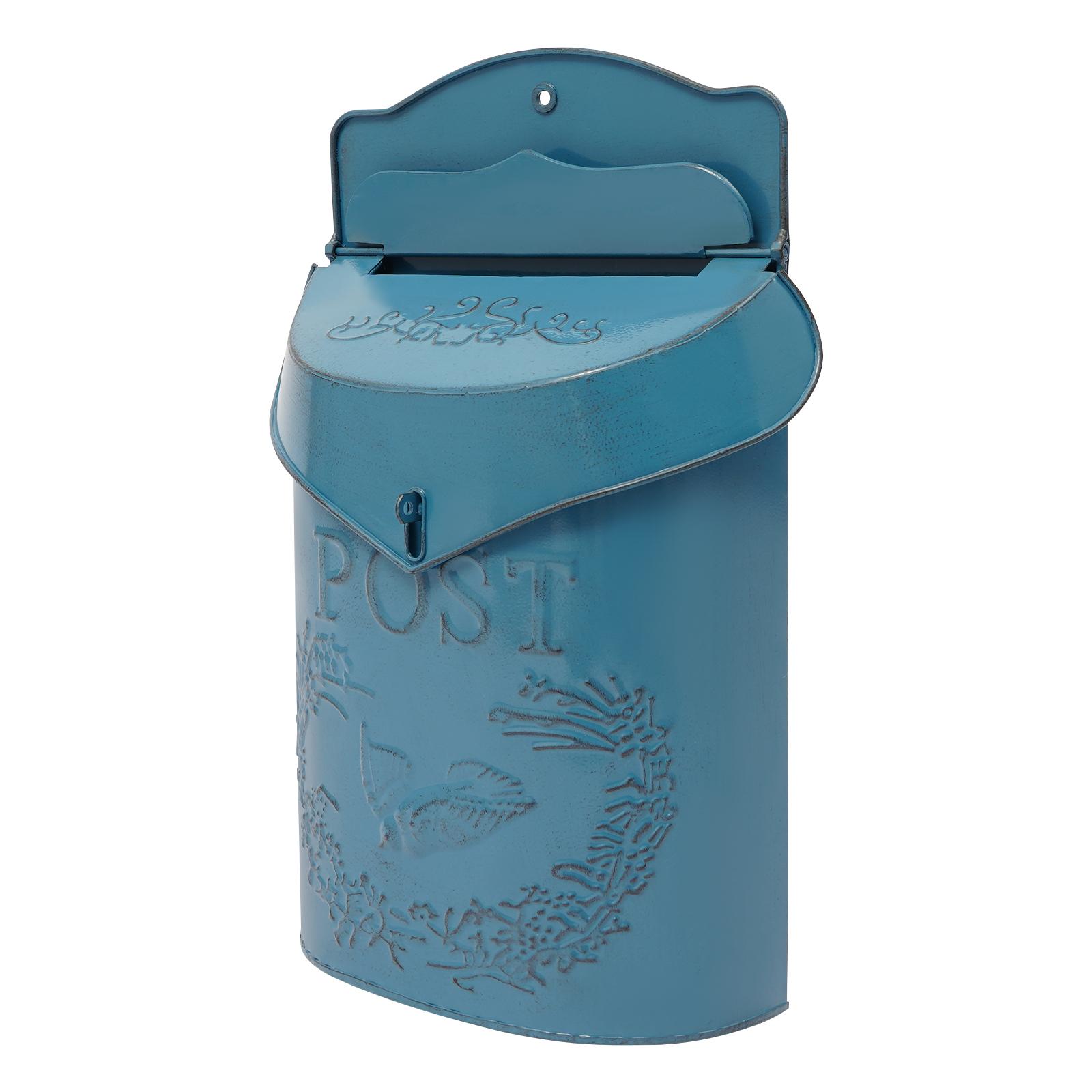 Vintage Wall Mounted Mailbox Iron Decorative Letter Box 30kg Load Lockable Porch Home Office Outdoor синий