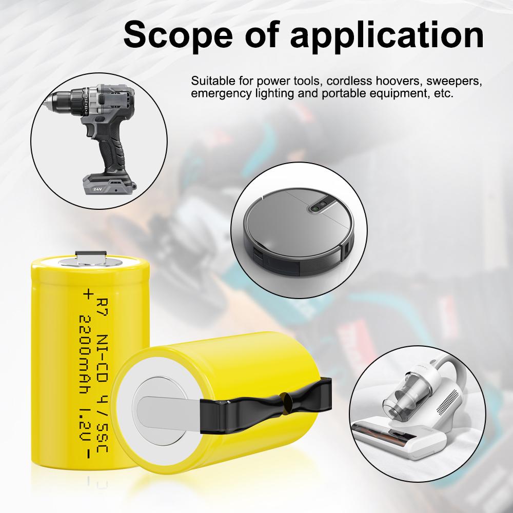4/5SC Ni-Cd 1.2V 2200mAh Rechargeable Battery with Tongue for Electric Drills and Screwdrivers - High Capacity and Long Life
