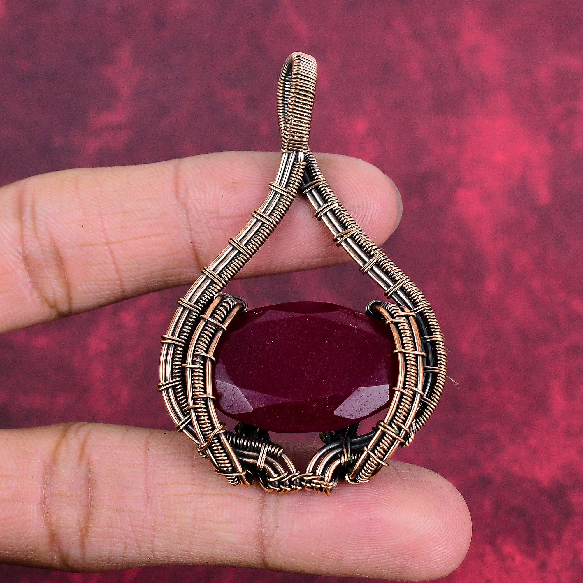 Faceted kashmir ruby pendant copper wire wrapped pendant handmade unique style pendant gemstone copper jewelry gifts for her dainty pendant