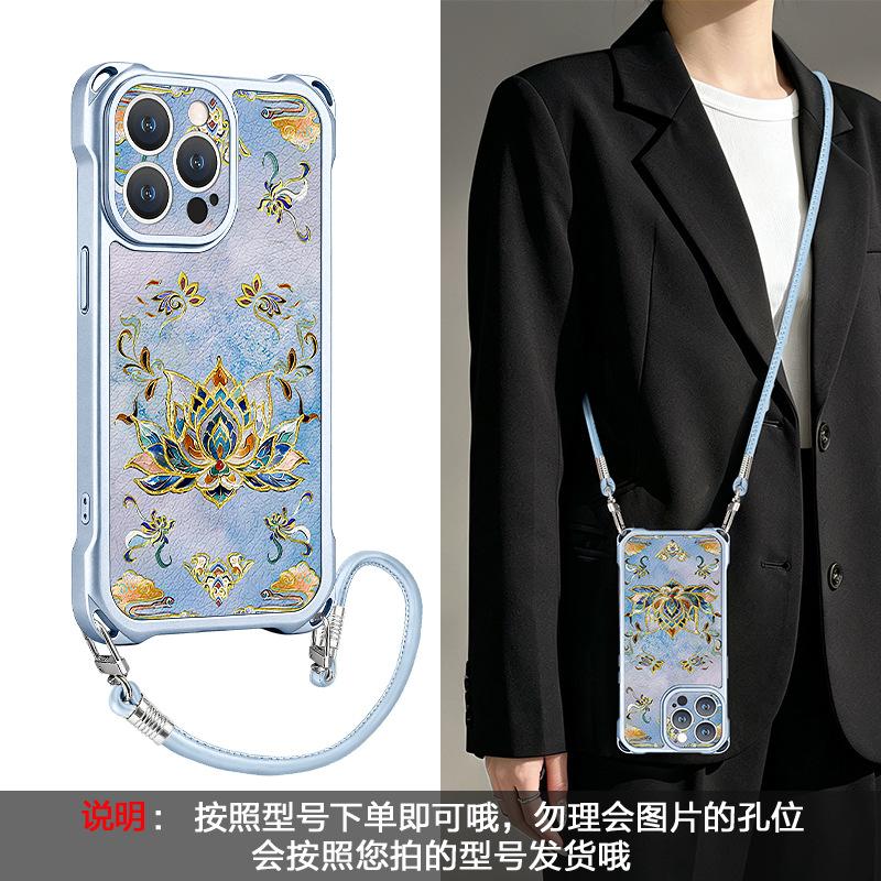 Applicable to Apple 11promax mobile phone case iphone11 four-corner lanyard 11 gilt lotus 11 Guochao 11 silicone